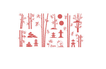 Bamboo Forest Vector Set - Black Silhouette Illustrations, Asian Garden Graphics, Bamboo , Zen Nature Design Elements