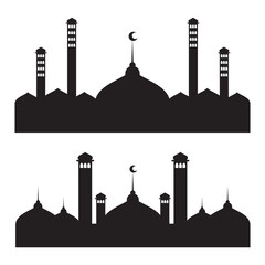 Collection of mosque silhouettes, poster design elements, Arabic themed banner designs