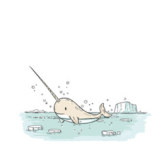 Minimal Arctic Narwhal Swimming Near Ice © Edik