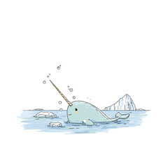 Minimal Arctic Narwhal Swimming Near Ice © Edik