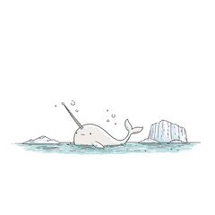 Minimal Arctic Narwhal Swimming Near Ice © Edik