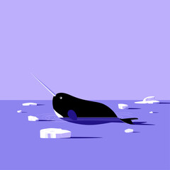 Minimal Arctic Narwhal With Ice Floes © Edik