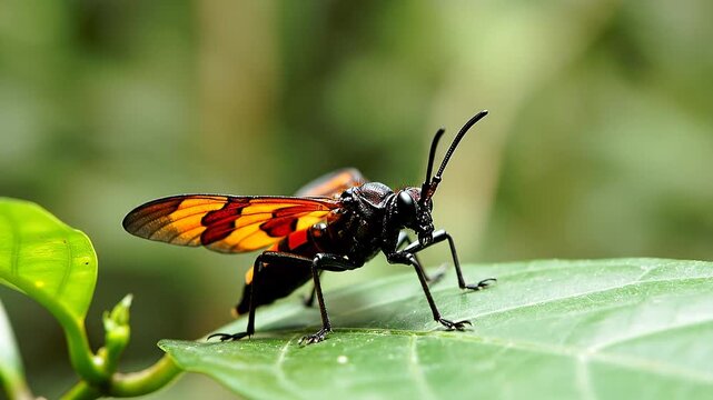 Insect on a green leaf outdoors.