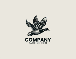 Naklejka premium Flying wild duck with extended wings in motion is presented as detailed monochrome vector illustration