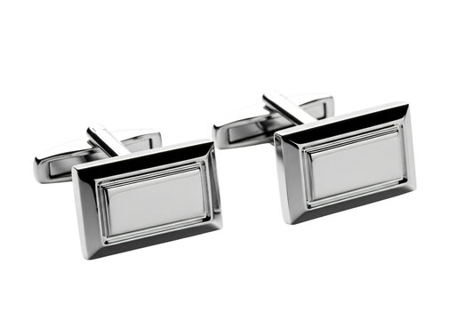 A pair of silver cufflinks on a white background isolated on transparent background