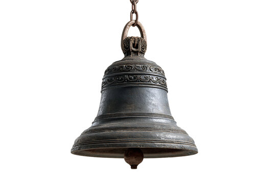 Historic church bell mounted on wooden frame isolated on transparent background
