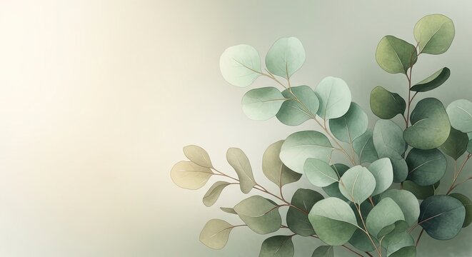 Eucalyptus leaves on a soft gray background with natural light
