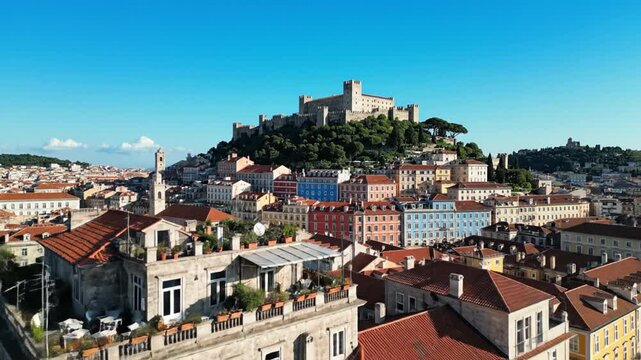 Panoramic view of Lisbon city and famous S&atilde;o Jorge Castle