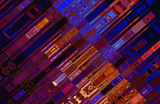 Abstract glass texture with blue and red light pattern background