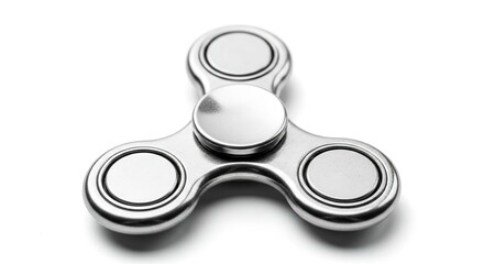 3D silver metal fidget spinner toy isolated on white background minimalist design stress relief