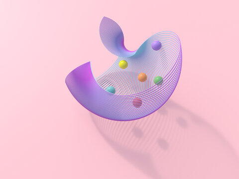 Abstract 3D wireframe with colorful spheres symbolizing harmony and connection