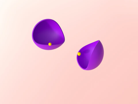 Abstract 3D render with symbolic purple shapes on soft background