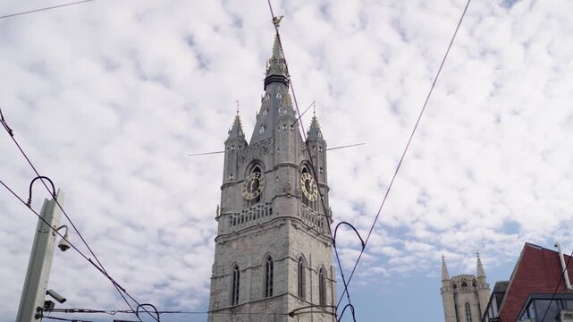 Tilt up at Belfry of Ghent Belgium