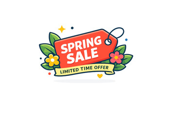 Spring sale promotion a cheerful price tag surrounded by leaves and small blossoms, expressing limited-time offers and the energy of spring shopping.