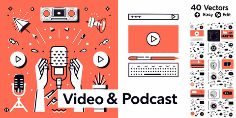 Colorful vector illustration of podcasting and video editing equipment © Sujal