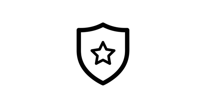 Black Shield Icon with Star Inside.