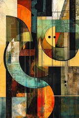 Fototapeta premium Abstract geometric art featuring stylized shapes and vibrant colors creating a visually striking composition