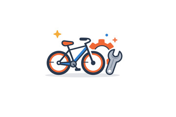 Fototapeta premium Bicycle repair and maintenance concept illustrated by a bicycle combined with a small wrench and gear icon, communicating care, reliability and keeping