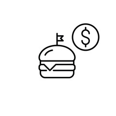 Fototapeta premium Burger and dollar. Fast food cost, meal purchase payment, restaurant expense. Pixel perfect, editable stroke vector icon