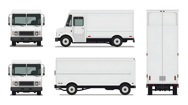 Food Truck Vector Template For Car Branding And Advertising. Isolated Delivery Van On White. All layers and groups well organized for easy editing and recolor. View from side; front; back; top.