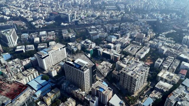 Hyderabad&rsquo;s IT heart comes alive at dawn, where modern offices and city blocks glow under the calm of an early morning sky.