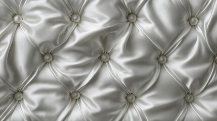 Fototapeta premium White Tufted Satin Fabric Texture with Pearl Buttons