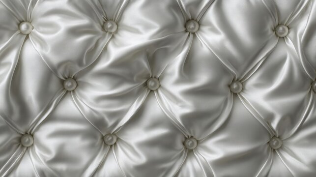 White Tufted Satin Fabric Texture with Pearl Buttons
