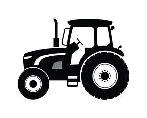 Obraz premium Black and white tractor silhouette with large rear wheel and enclosed cabin
