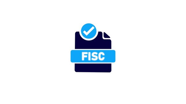 FISC tax document icon with checkmark on white background navy blue file and blue label FISC fiscal