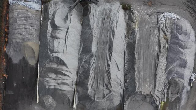 Building supplies sediments distribution center. Drone top down view.