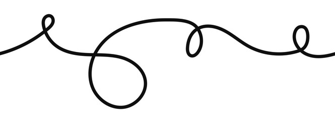 Abstract black line drawing with flowing curves and squiggles creating an elegant tangled pattern on white background for modern graphic design