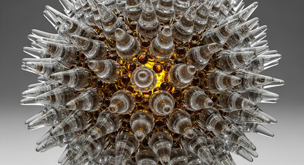 透明な球体のオブジェ 中央光る 不思議な形状の集まり