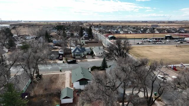 Winter 2026 Ault Colorado residential housing and streets drone flight.