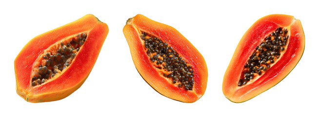 Naklejka premium Vibrant papaya slice with black seed PNG set with isolated on transparent background
