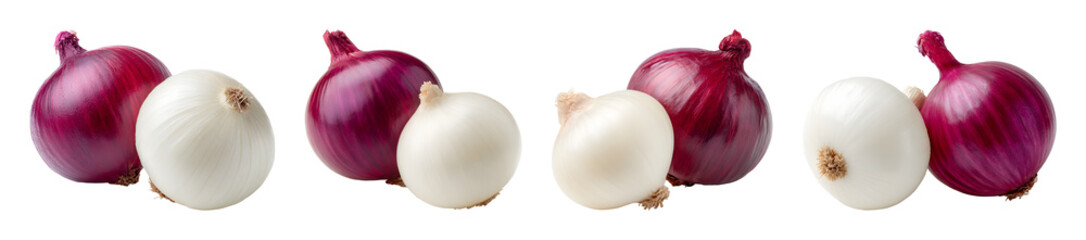 Fresh red and white onion cut in half PNG set with isolated on transparent background