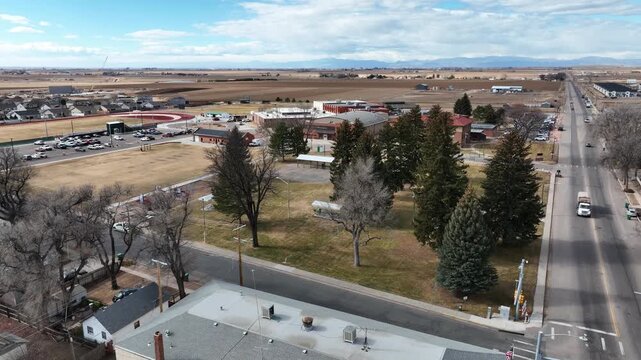 Ault Colorado winter 2026 high school with mountains in distance.