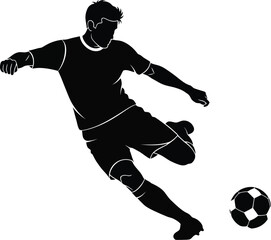 Naklejka premium Soccer player silhouette kicking the ball with dynamic motion.