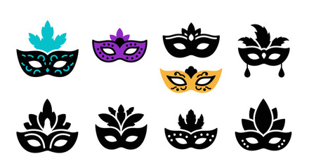 Obraz premium Colorful carnival masks collection with elegant decorative designs