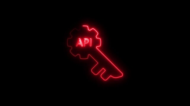 Glowing Red A P I Key Neon Sign on Black Background Technology Concept api key