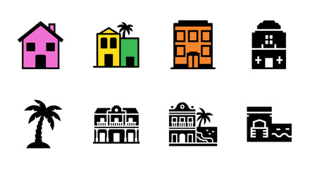 Naklejka premium Colorful silhouette icons of houses and trees