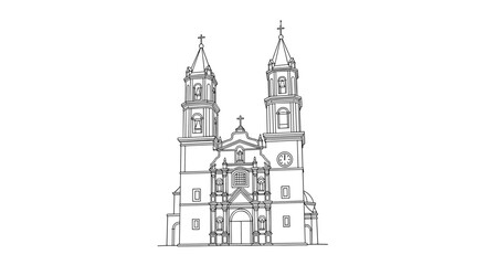 Obraz premium Detailed linear drawing of historic cathedral architecture