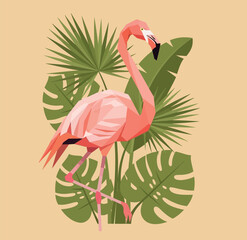 Geometric Tropical Bird Jungle Mid Century Modern Vector Art © Mahmuda