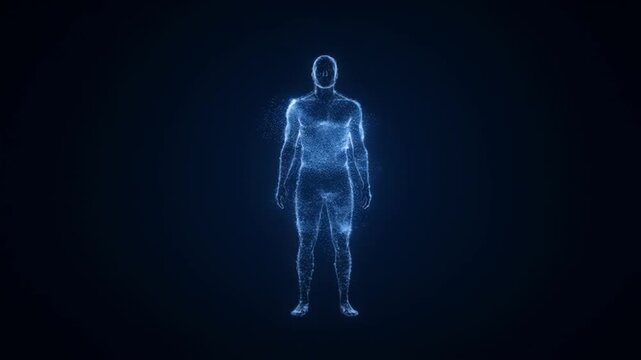 Human Body Hologram in Blue Futuristic Style on Dark Background