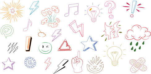 Doodle Icon Collection: Lightbulbs, Lightning Bolts, Stars, Music Notes, Exclamations, and More!