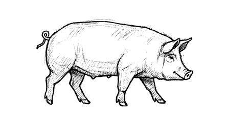 Fototapeta premium Pencil Sketch of Pig Illustration.