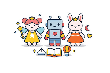 Fototapeta premium Doll collection minimalist dolls displayed as symbolic figures with soft patterns, communicating imagination, playfulness and artistic design. A modern