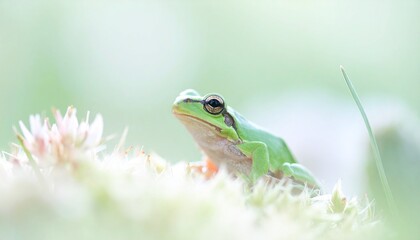 Obraz premium Baby-Frosch im hellen Blütennebel