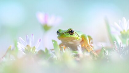 Baby-Frosch im hellen Bl&uuml;tennebel