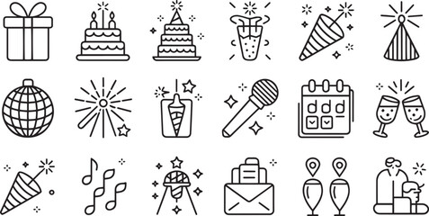 Obraz premium Collection of hand drawn celebration and party icons isolated on transparent background