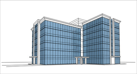 Obraz premium Modern office building in blue and white linear design
